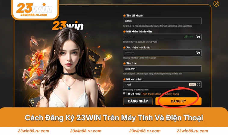 Giao diện đăng ký 23WIN trên Web là ứng dụng điện thoại.