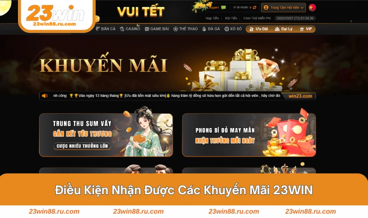 Mục điều kiện nhận thưởng trong giao diện khuyến mại